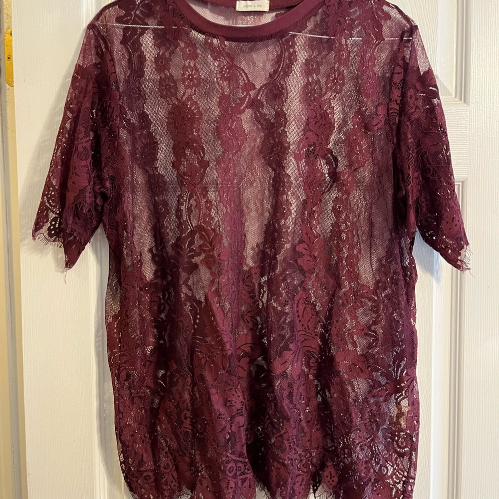 Paper Tee Burgundy Lace Blouse